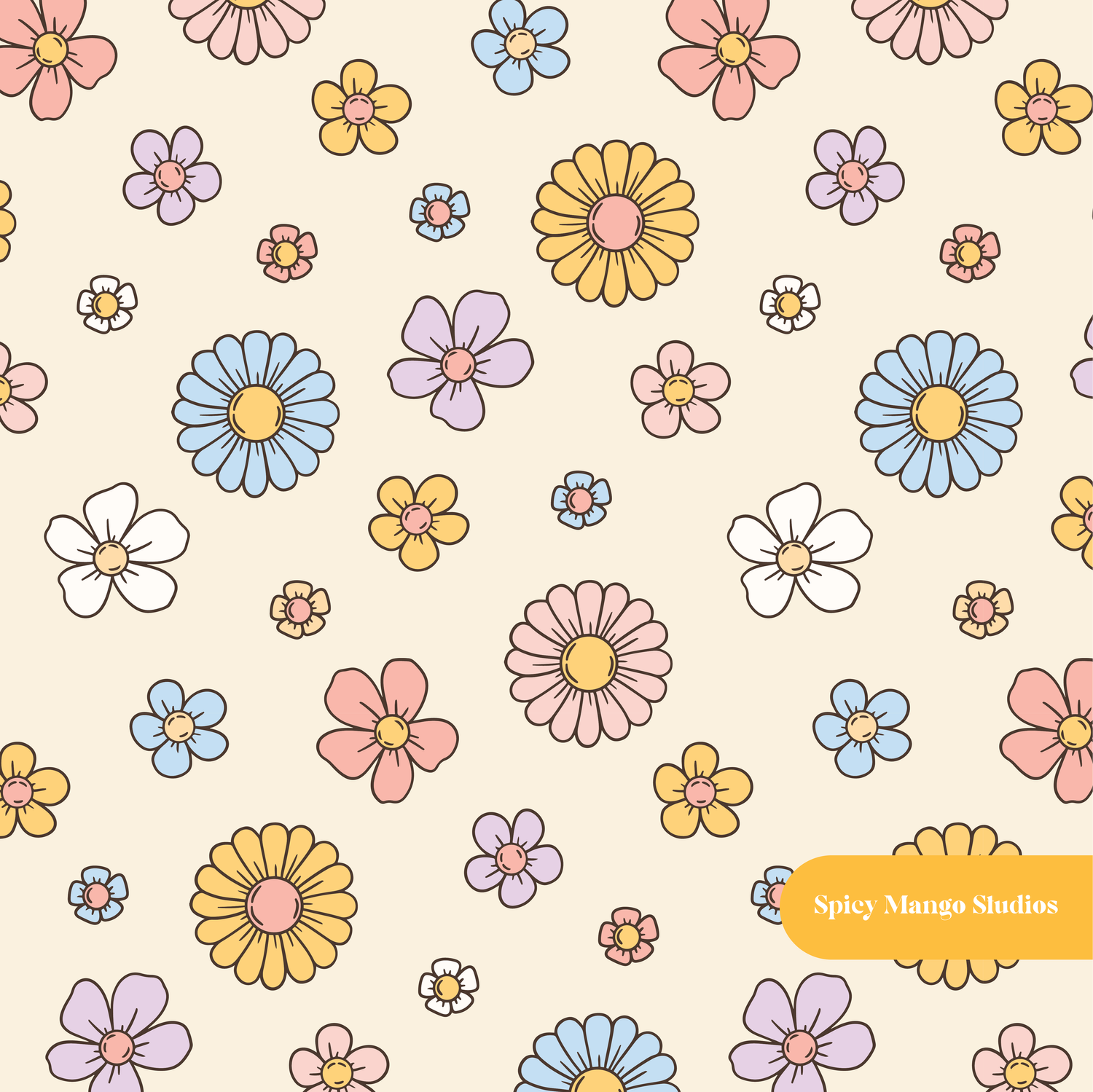 Neutral Spring Floral Seamless Pattern