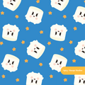 Blue Kawaii Marshmallows Seamless Pattern