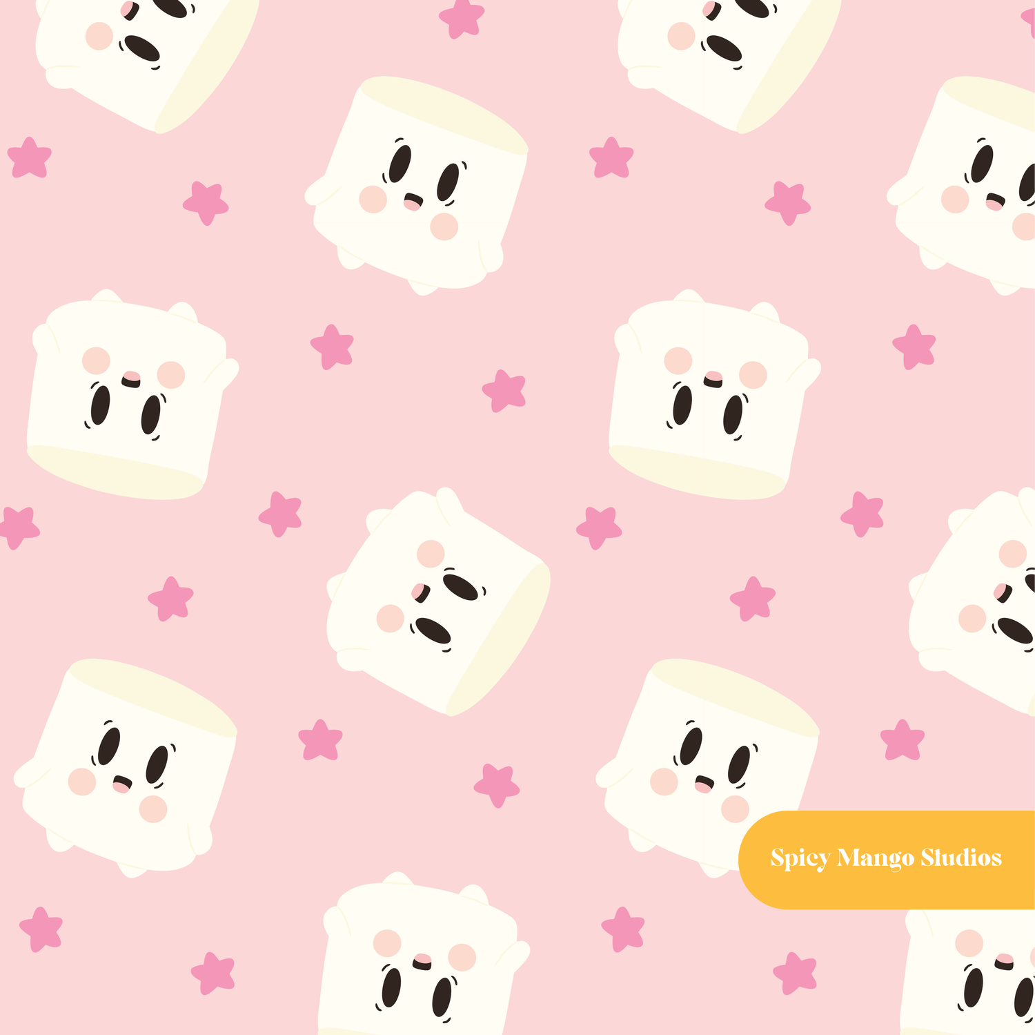 Light Pink Kawaii Marshmallows Seamless Pattern