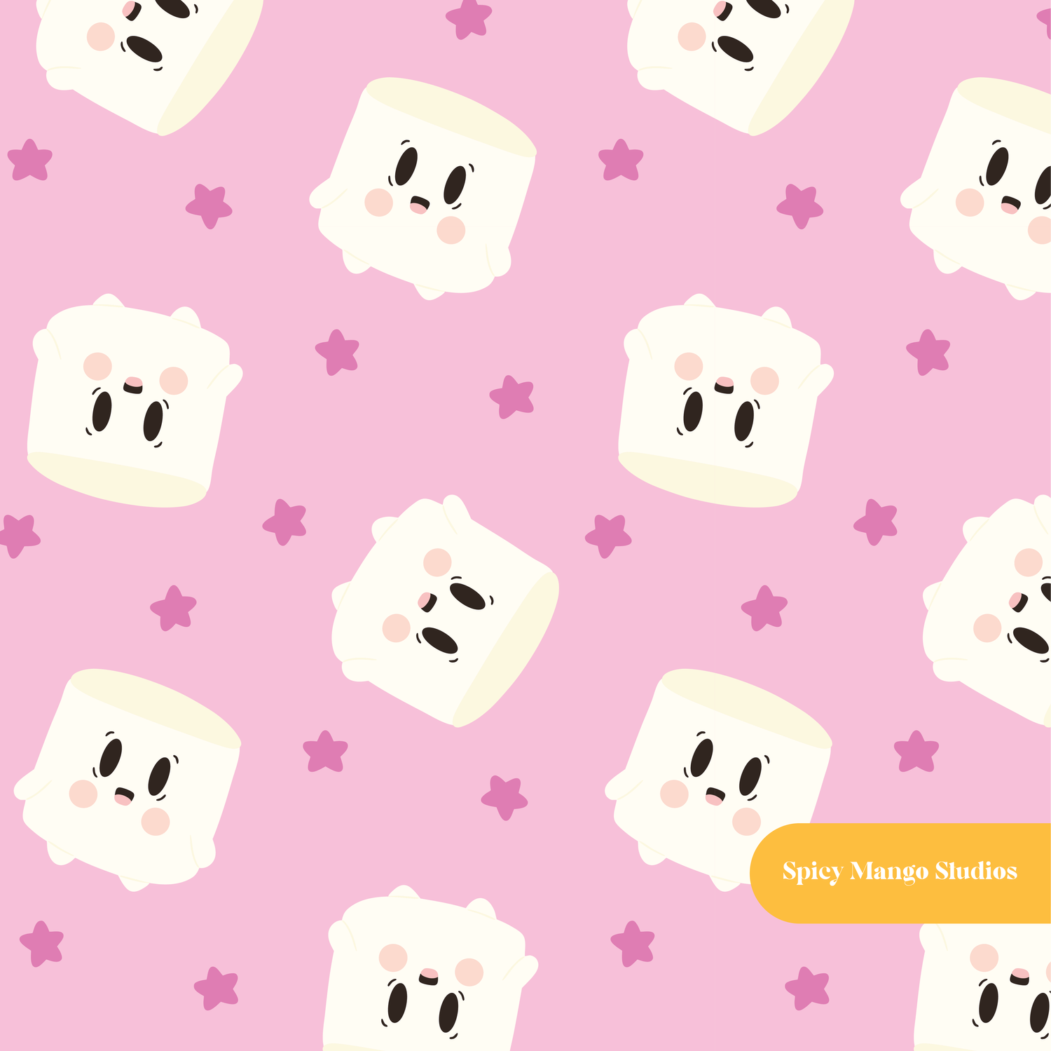 Pink Kawaii Marshmallows Seamless Pattern