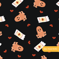 Black Kawaii Hot Dogs Seamless Pattern