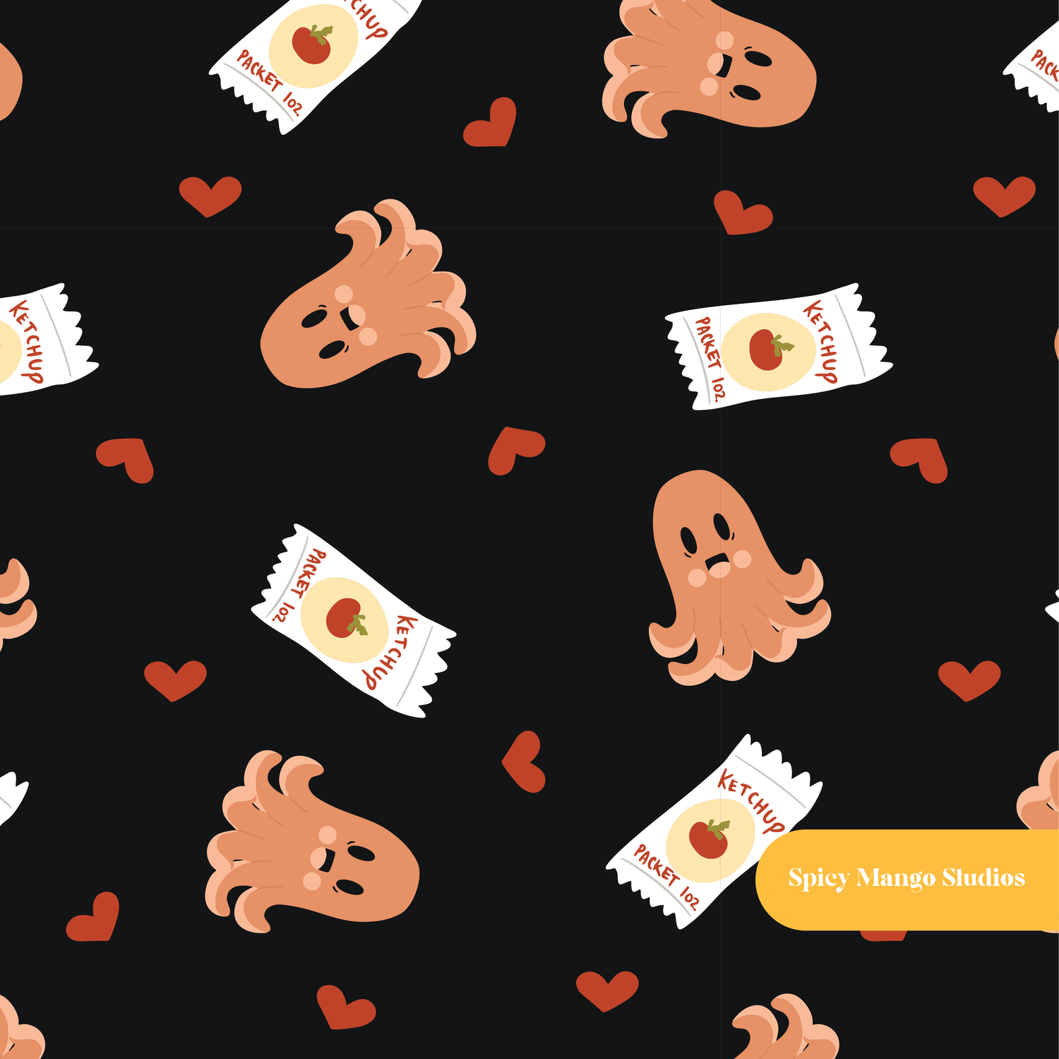 Black Kawaii Hot Dogs Seamless Pattern