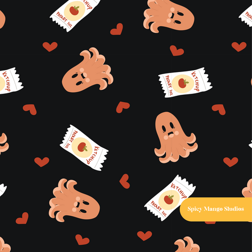 Black Kawaii Hot Dogs Seamless Pattern