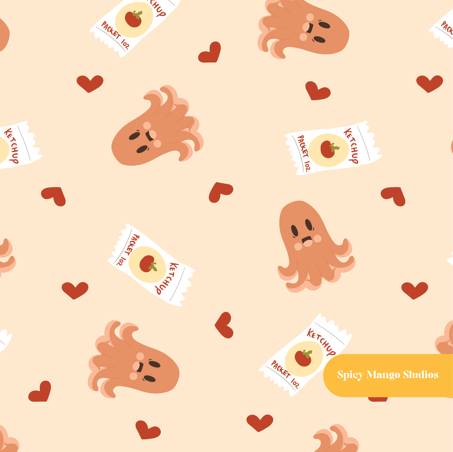 Neutral Kawaii Hot Dogs Seamless Pattern