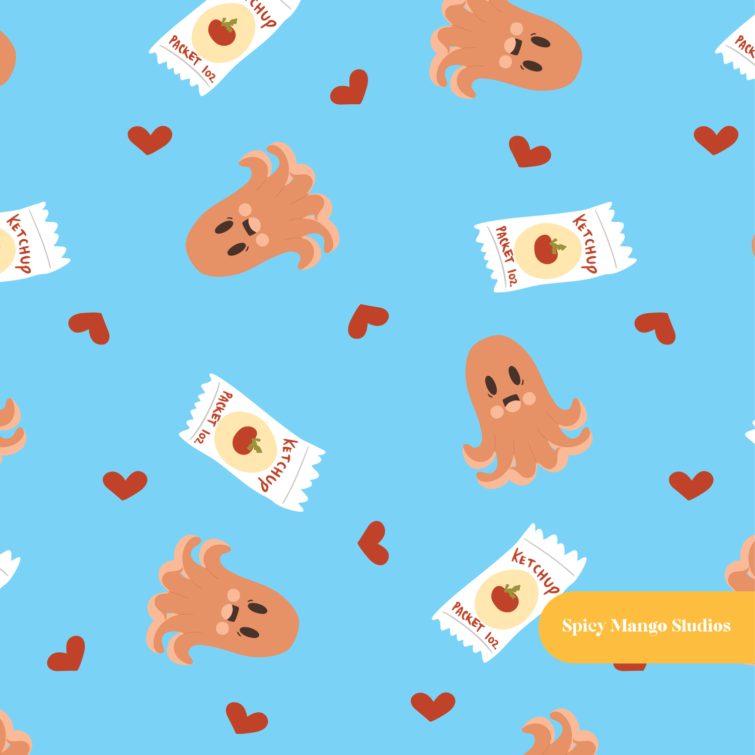 Sky Blue Kawaii Hot Dogs Seamless Pattern