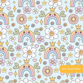 Light Blue Kawaii Rainbow Seamless Pattern