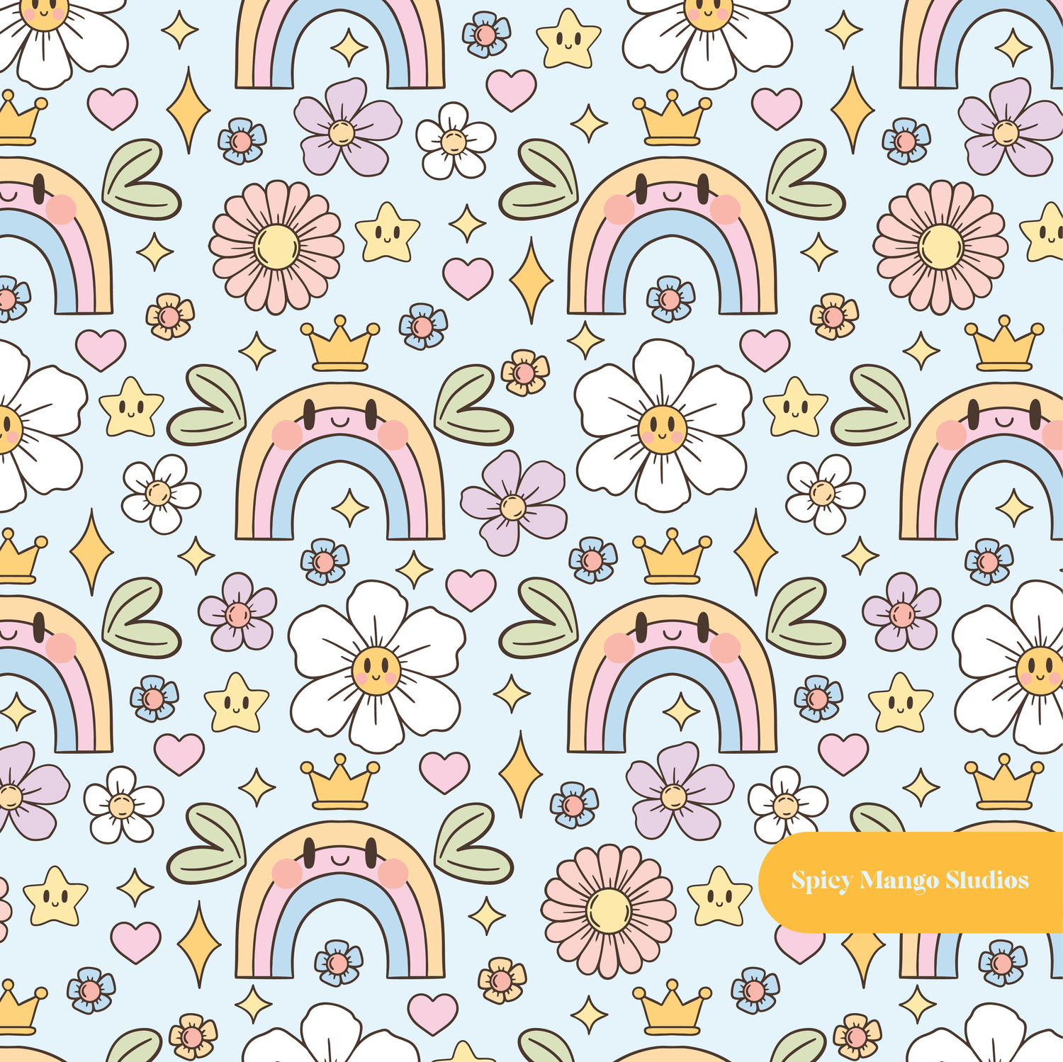 Light Blue Kawaii Rainbow Seamless Pattern