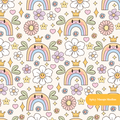 Neutral Kawaii Rainbow Seamless Pattern