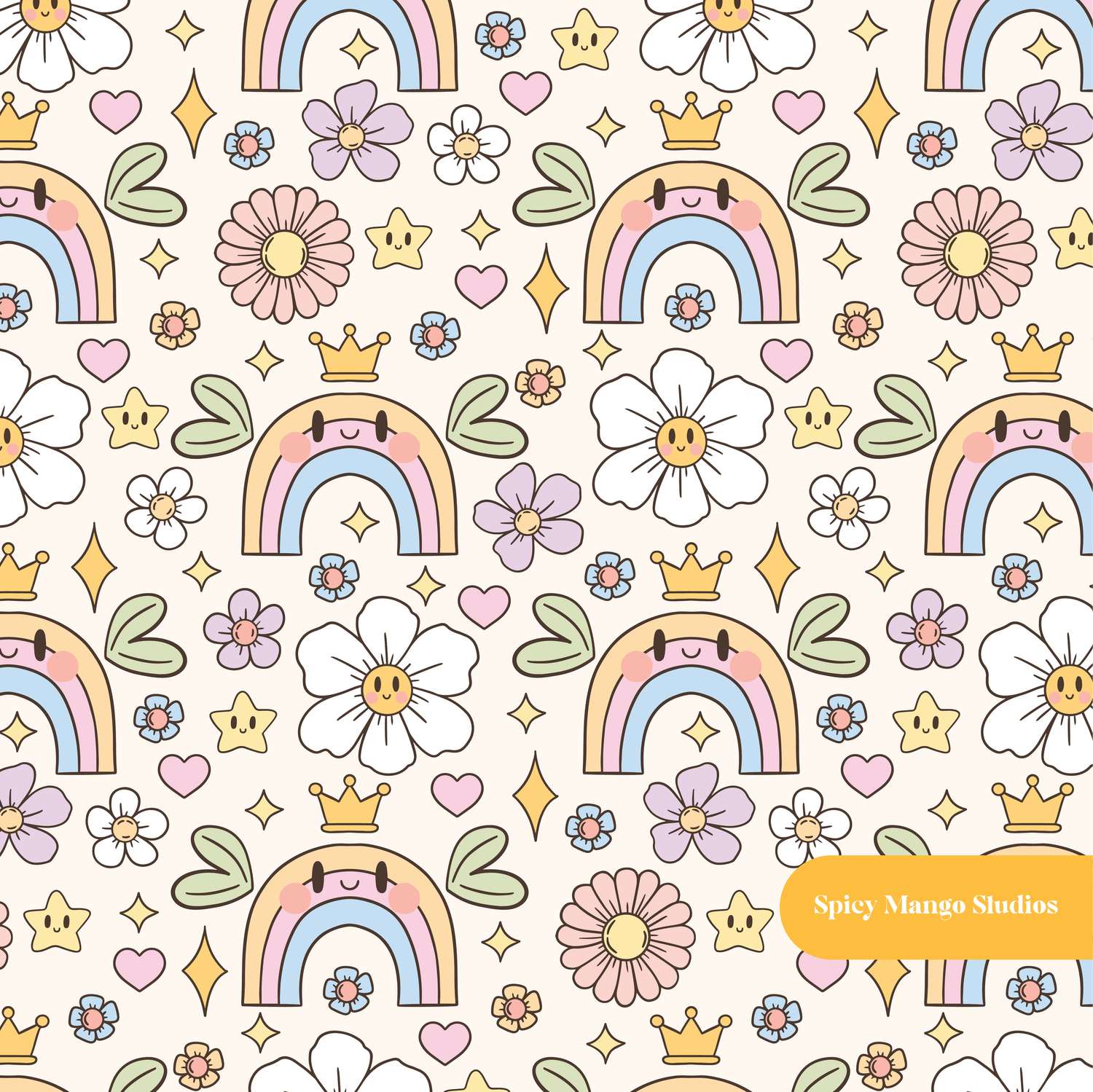 Neutral Kawaii Rainbow Seamless Pattern