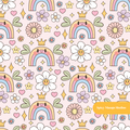 Pink Kawaii Rainbow Seamless Pattern