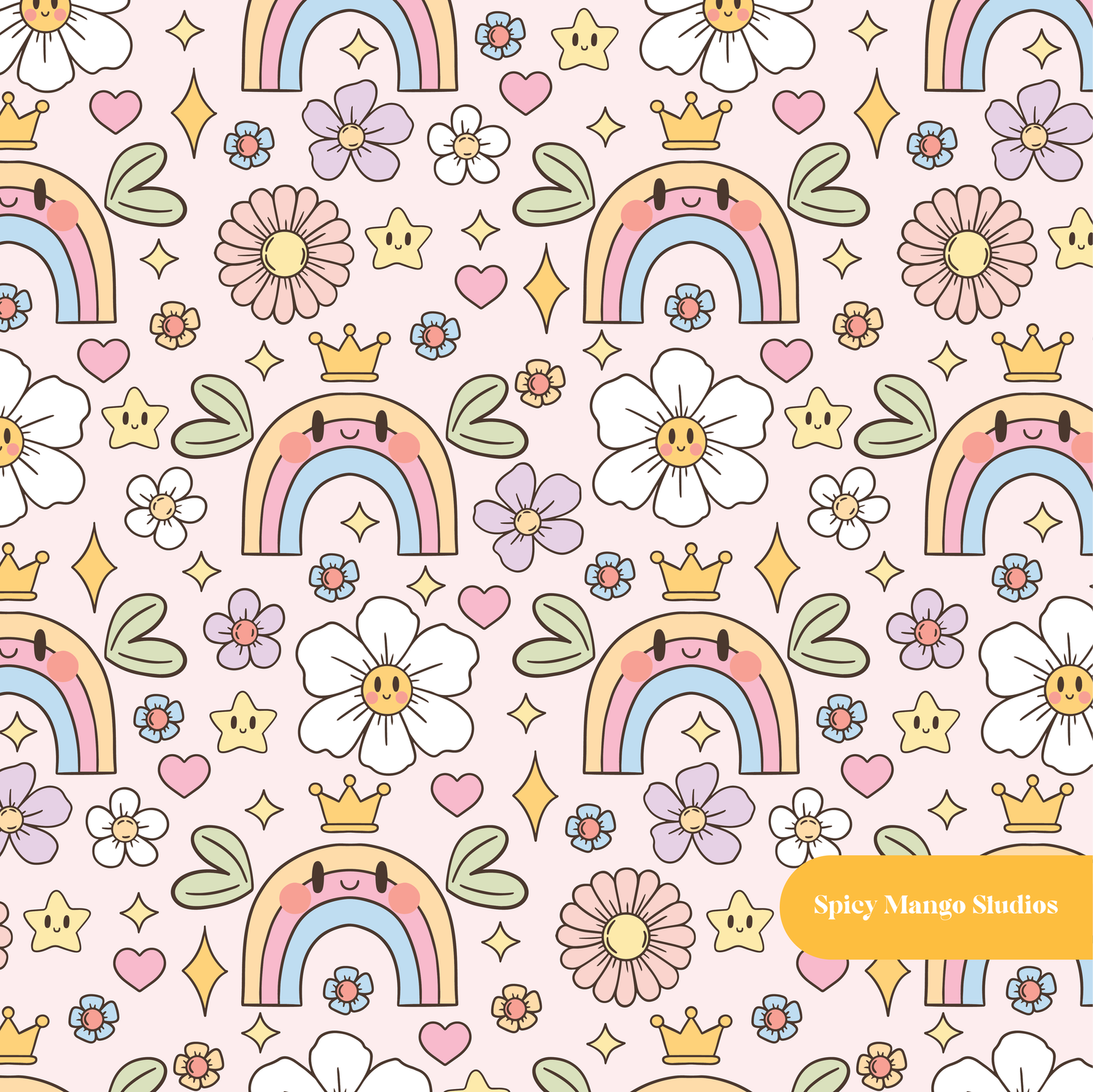 Pink Kawaii Rainbow Seamless Pattern