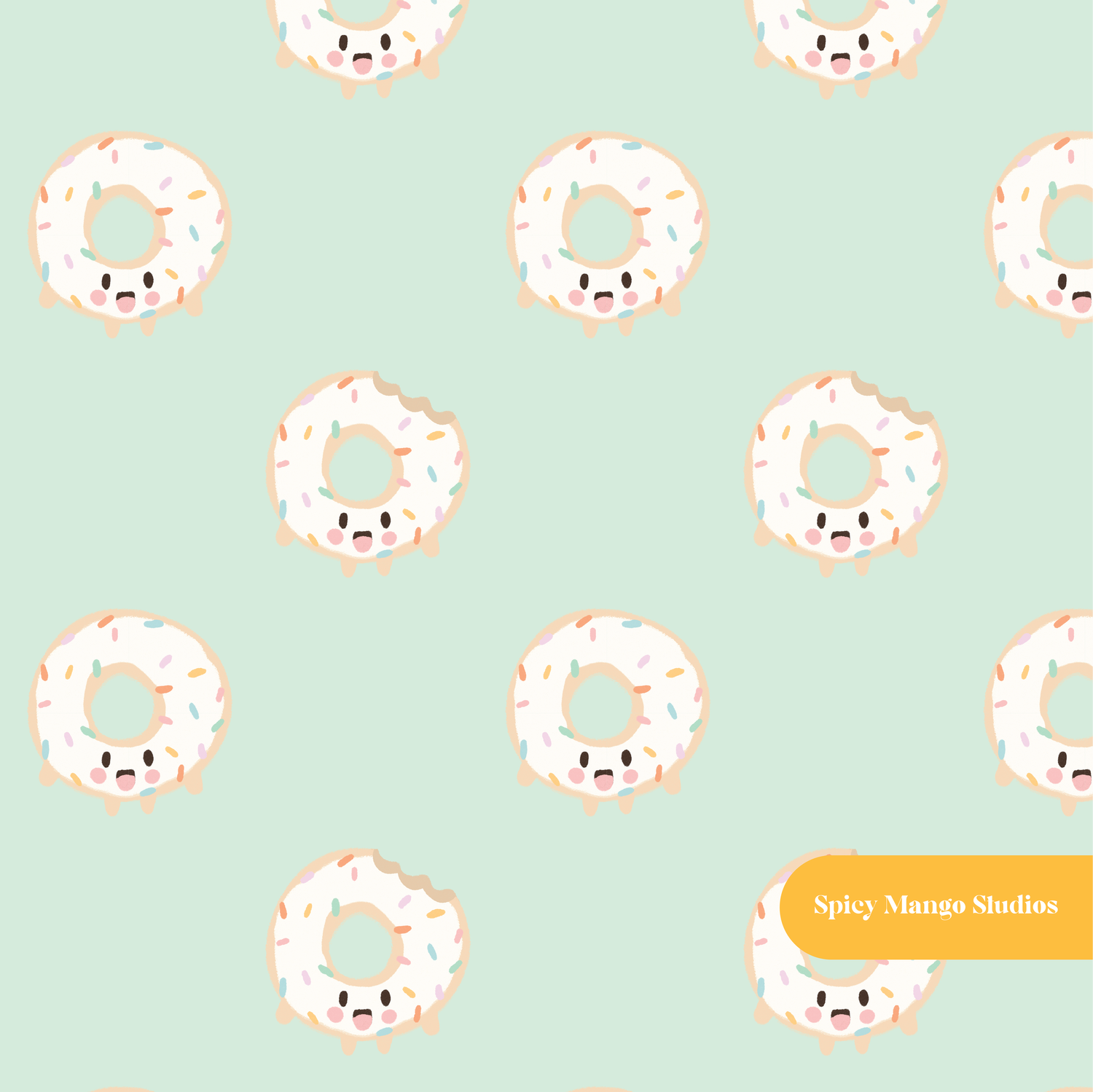 Pastel Mint Kawaii Sprinkle Donuts Seamless Pattern