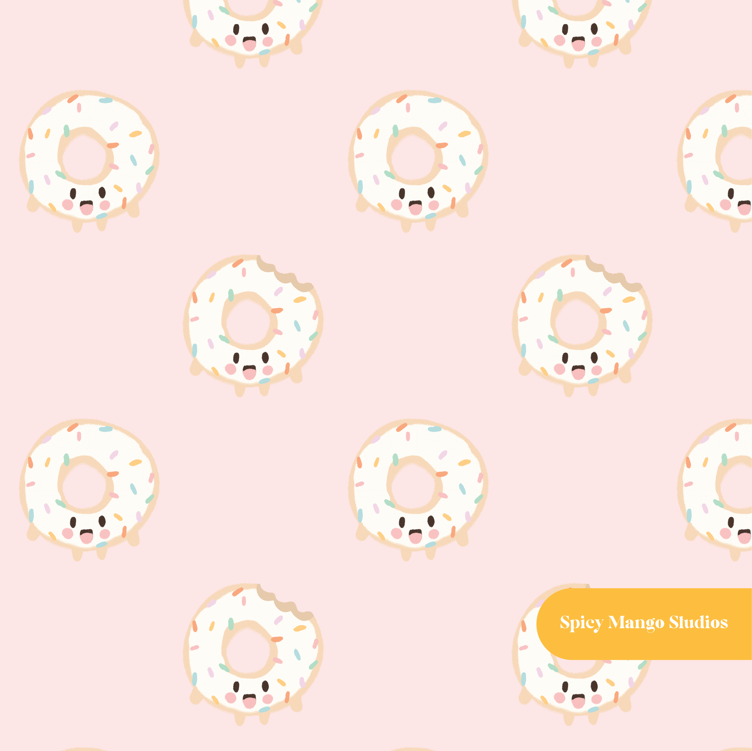 Pink Kawaii Sprinkle Donuts Seamless Pattern
