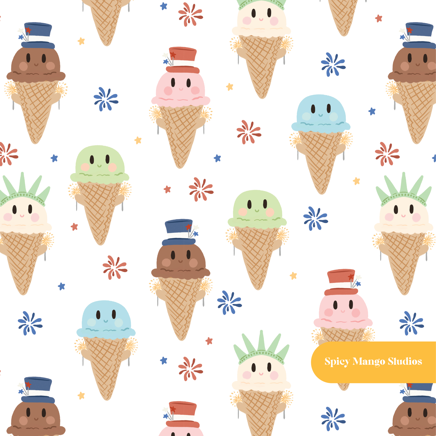 White Liberty Cones Seamless Pattern – Digital Download
