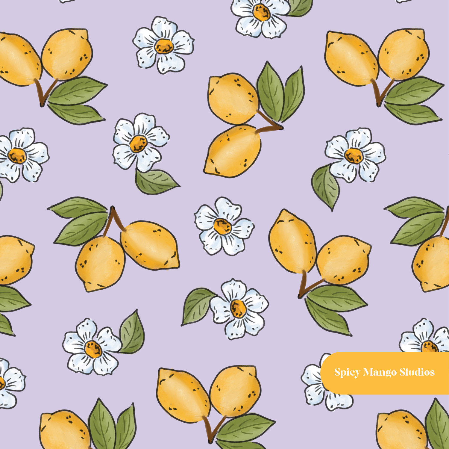 Lavender Lemon Floral Seamless Pattern