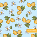 Light Blue Lemon Floral Seamless Pattern