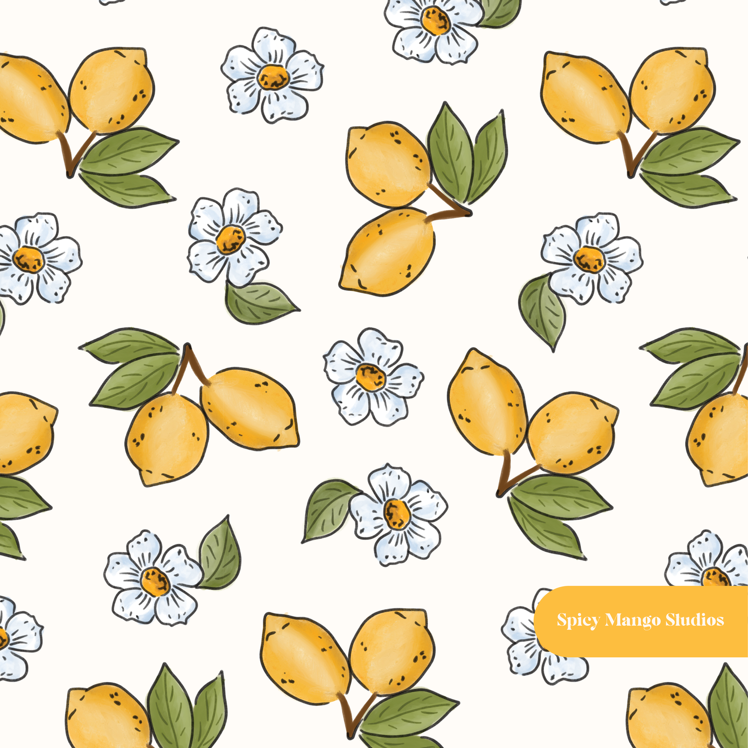 Neutral Lemon Floral Seamless Pattern