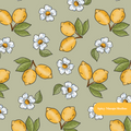 Olive Lemon Floral Seamless Pattern