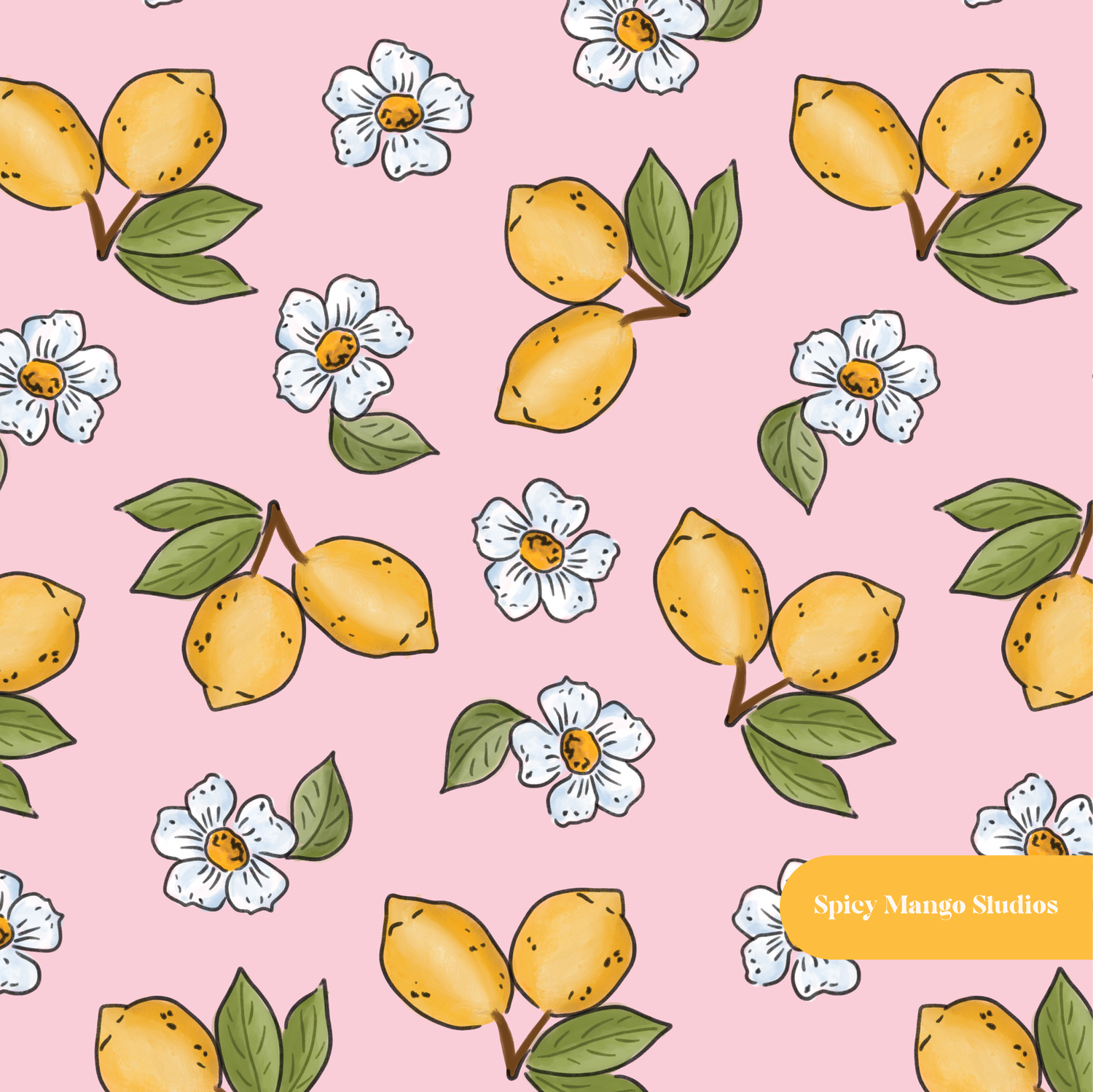 Pink Lemon Floral Seamless Pattern