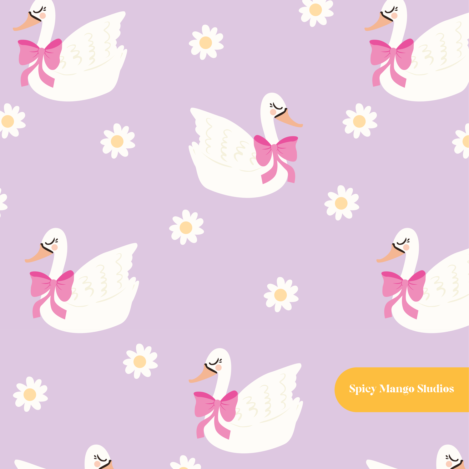 Lavender Lovely Swan Seamless Pattern