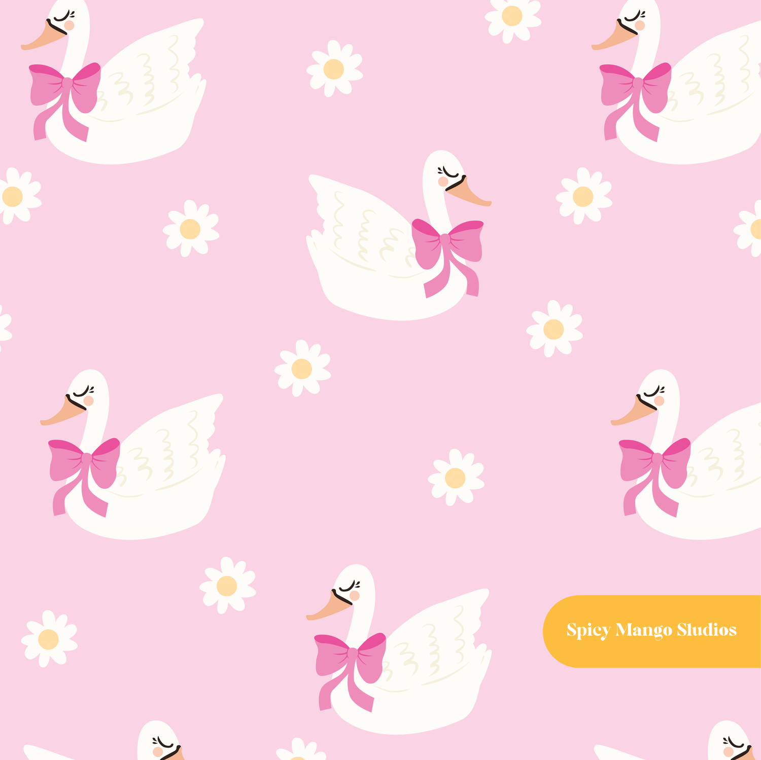 Pink Lovely Swan Seamless Pattern