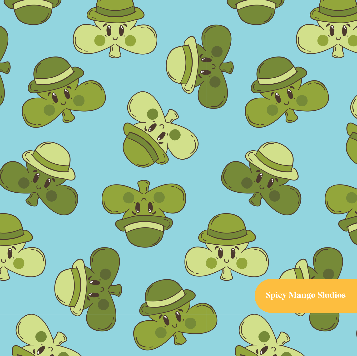Blue Lucky Clover Seamless Pattern