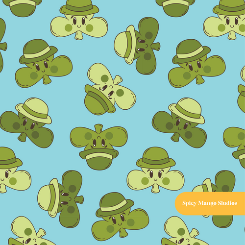 Blue Lucky Clover Seamless Pattern