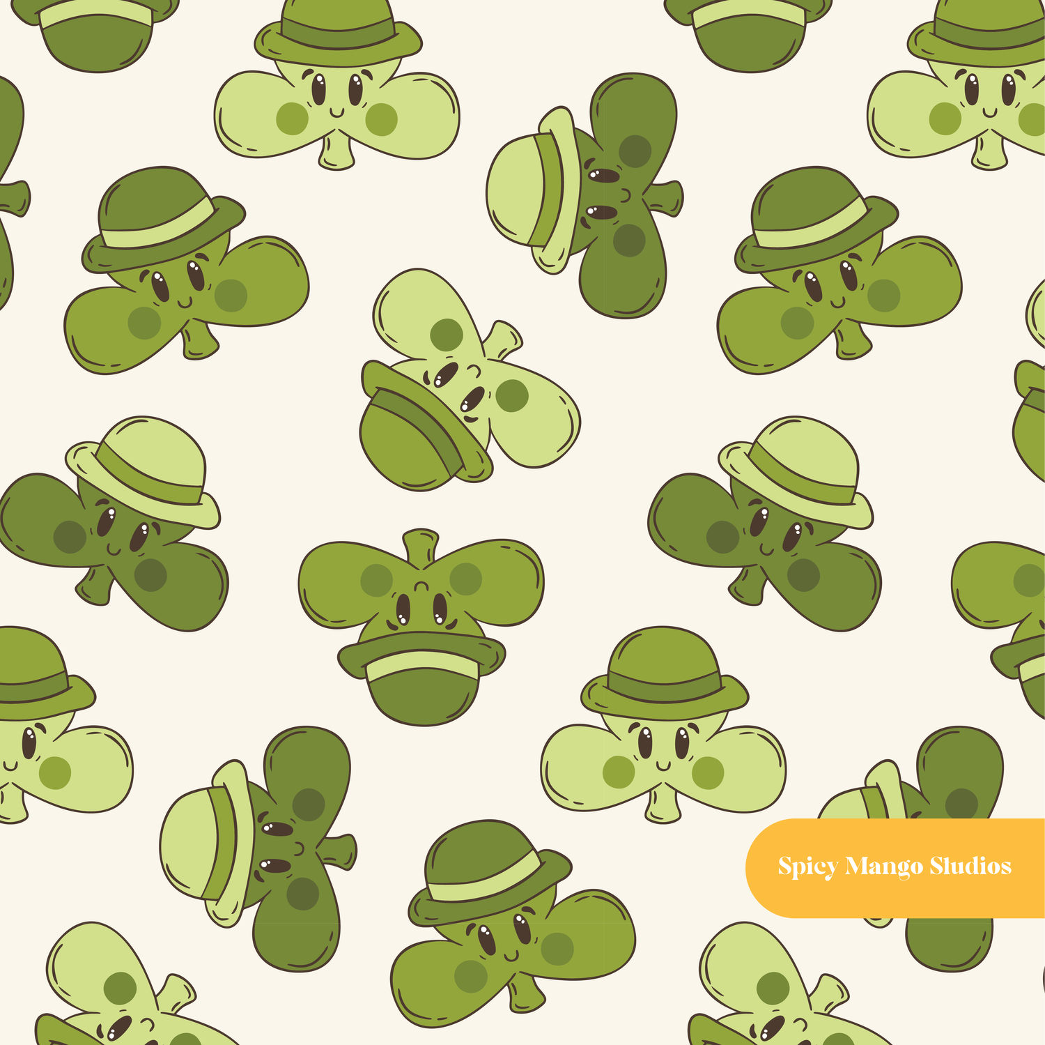 Neutral Lucky Clover Seamless Pattern