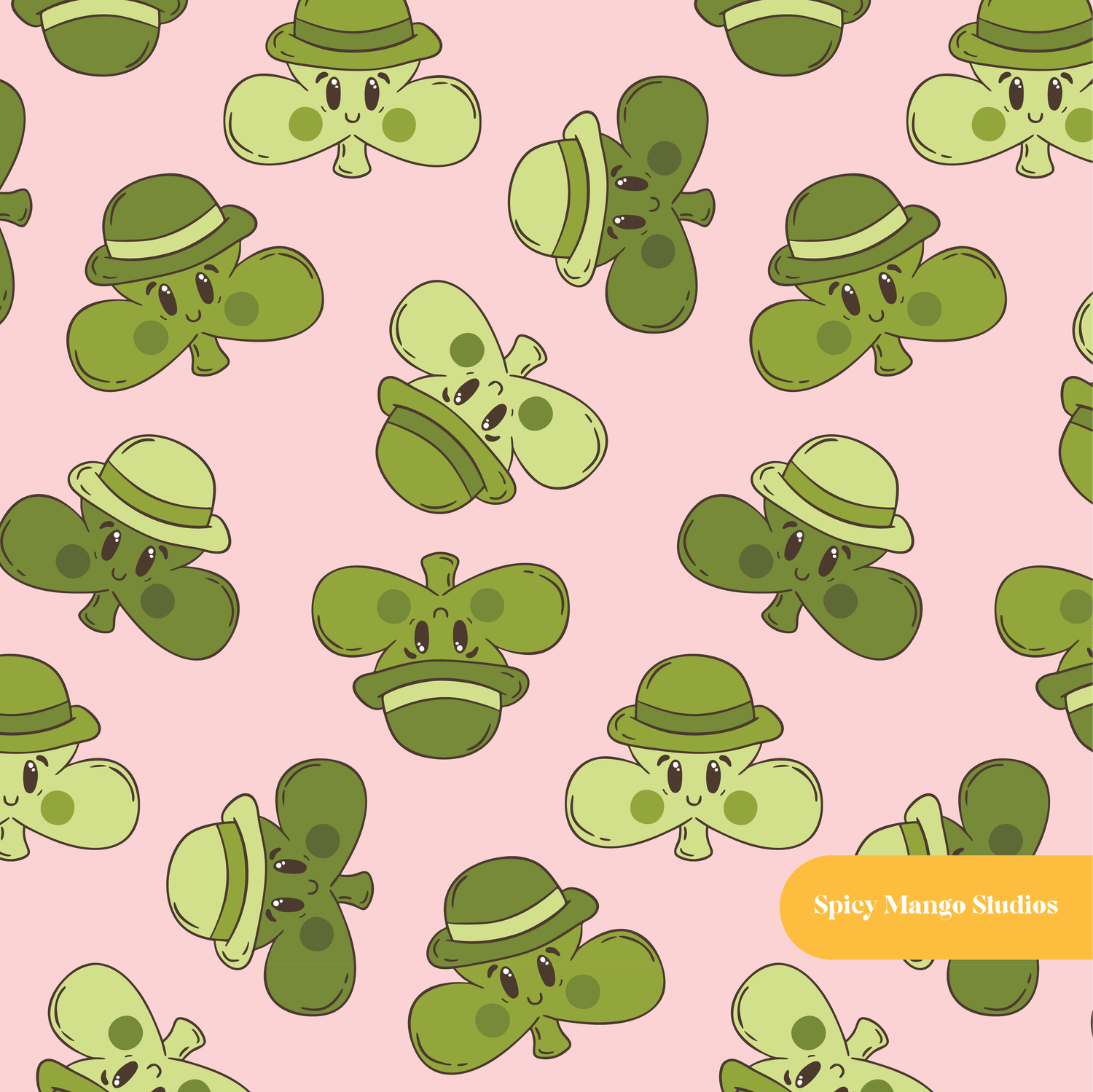 Pink Lucky Clover Seamless Pattern