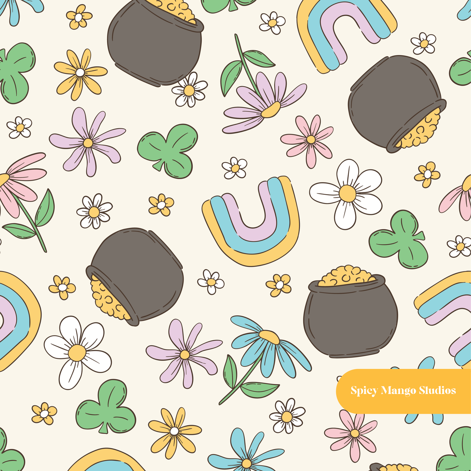 Neutral Lucky Floral Seamless Pattern
