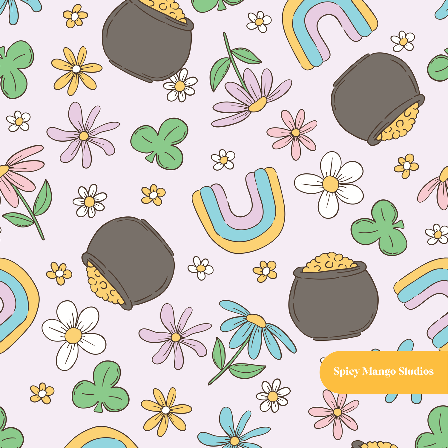 Purple Lucky Floral Seamless Pattern