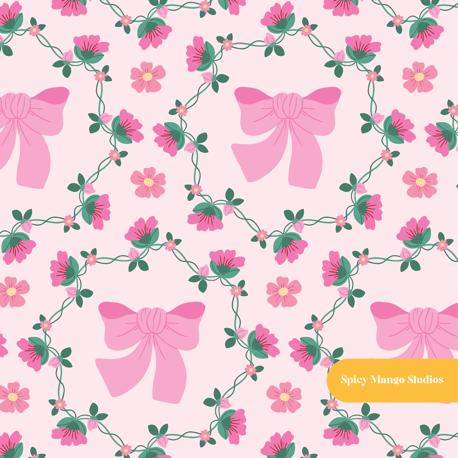 Pink Lulu Bow Floral Seamless Pattern