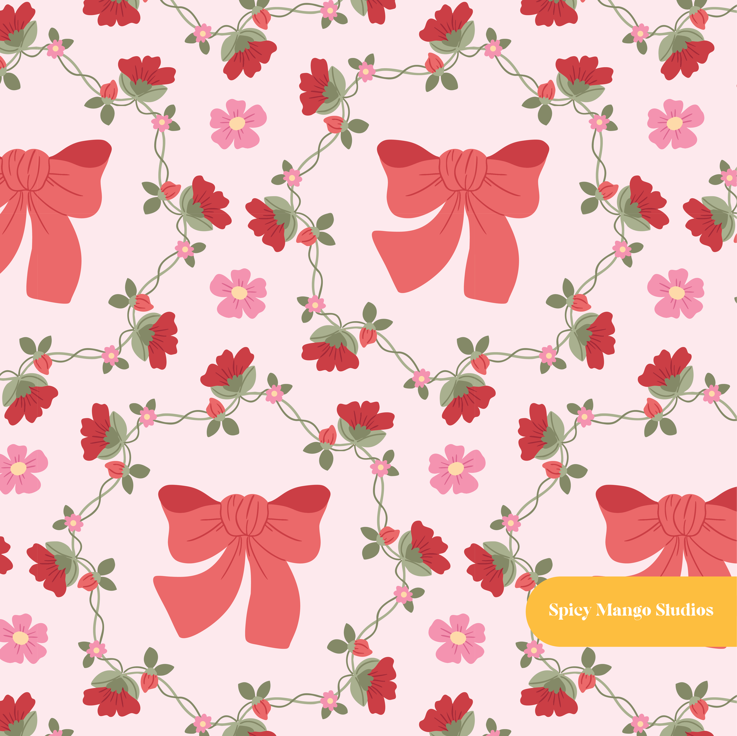 Pink and Red Lulu Bow Floral Seamless Pattern