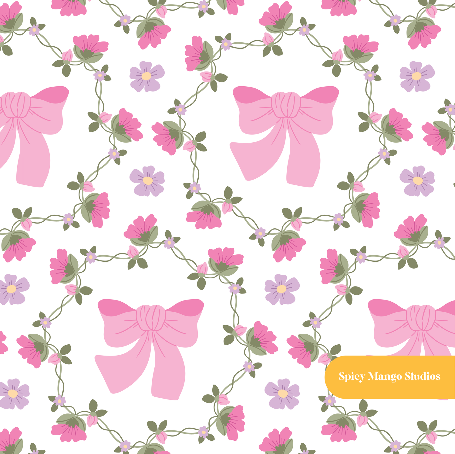 White and Pink Lulu Bow Floral Seamless Pattern