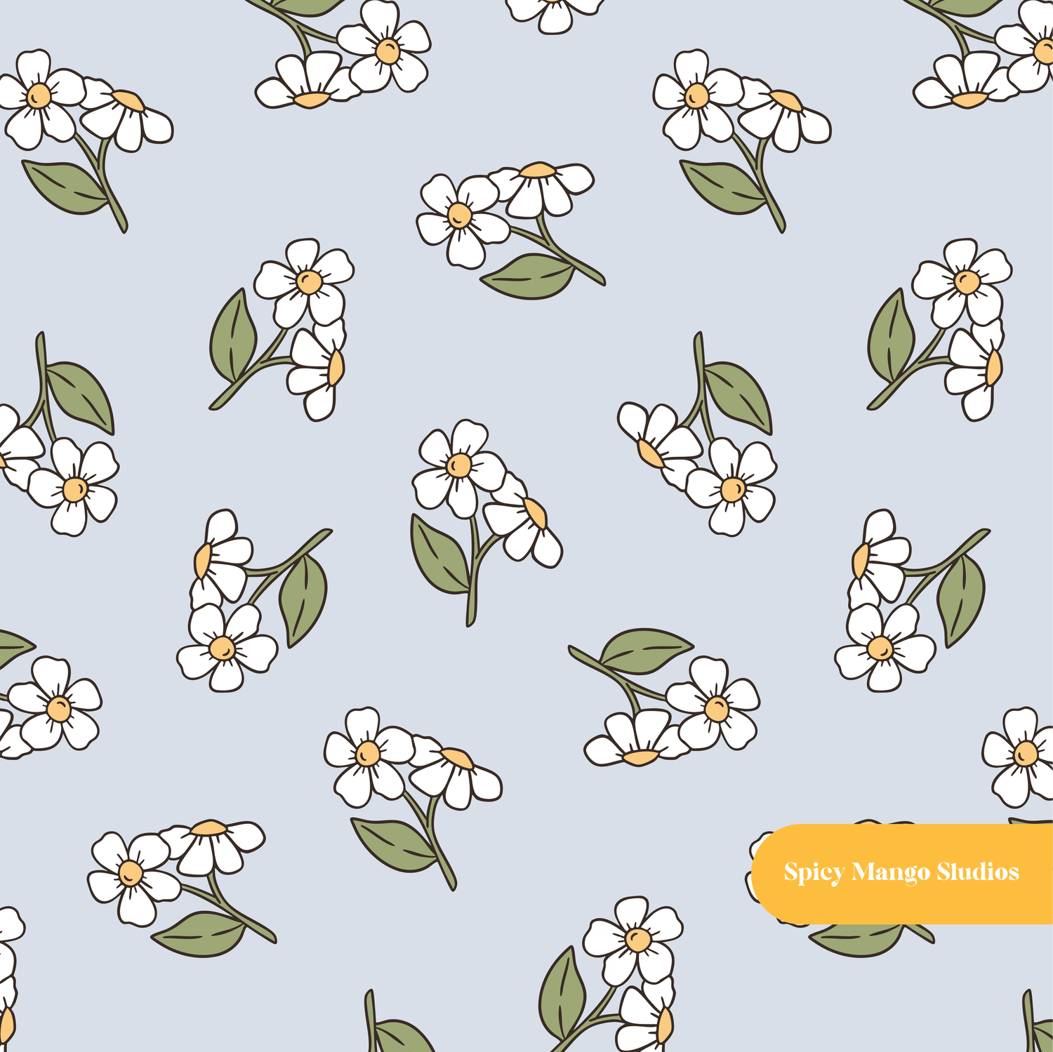 Dusty Blue Lovely Floral Seamless Pattern