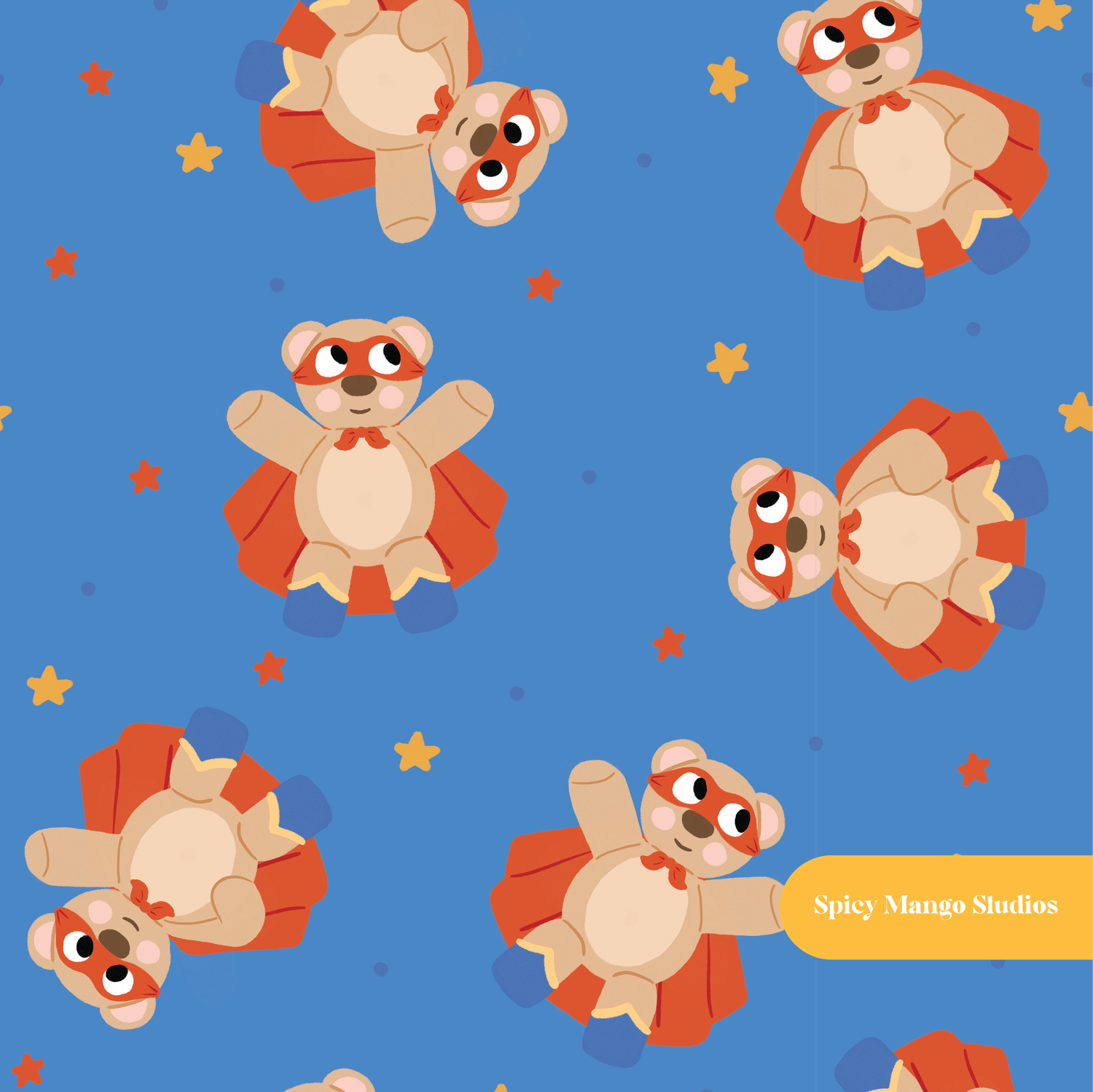 Blue Mighty Bear Seamless Pattern