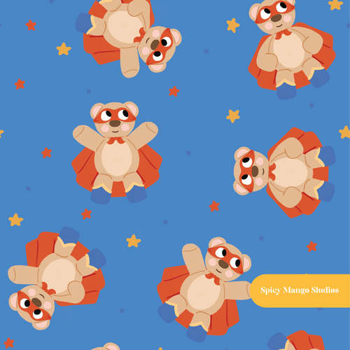 Blue Mighty Bear Seamless Pattern