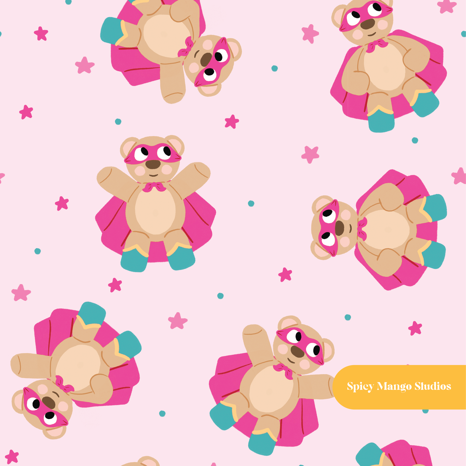 Pink Mighty Bear Seamless Pattern