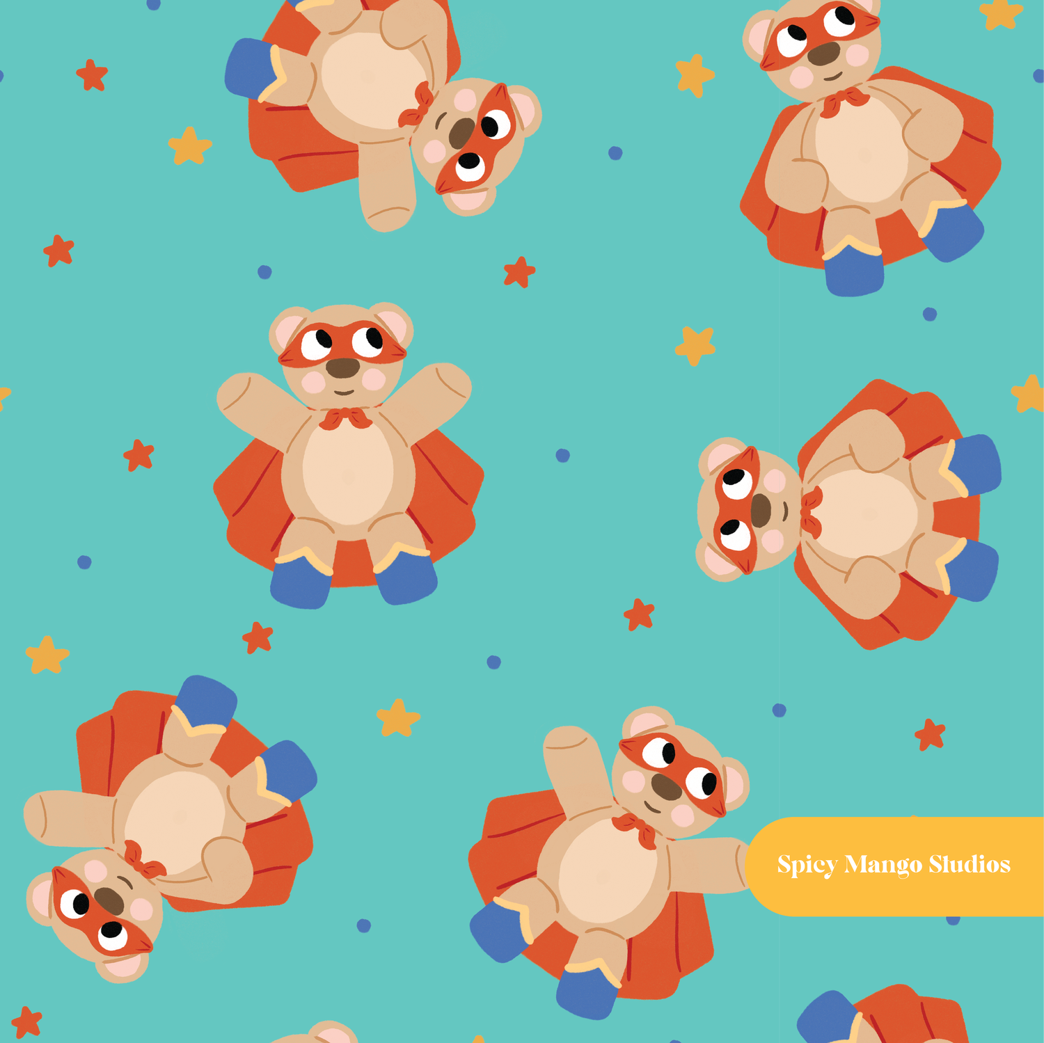 Teal Mighty Bear Seamless Pattern