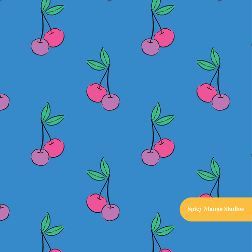 Blue Modern Cherry Seamless Pattern