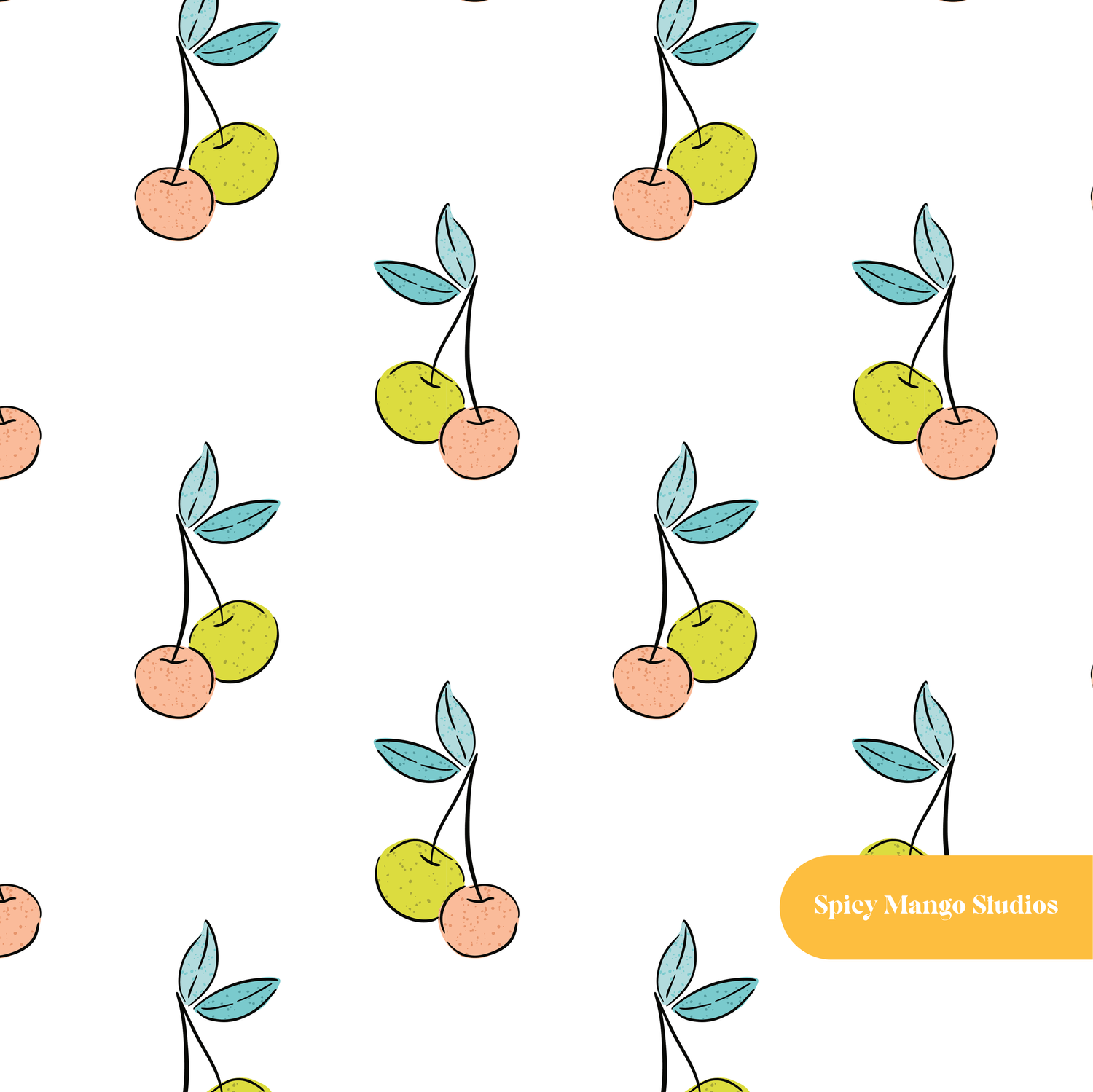 White Modern Cherry Seamless Pattern