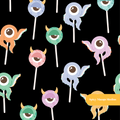 Black Monster Cake Pops Halloween Seamless Pattern