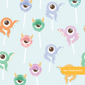 Light Blue Monster Cake Pops Halloween Seamless Pattern