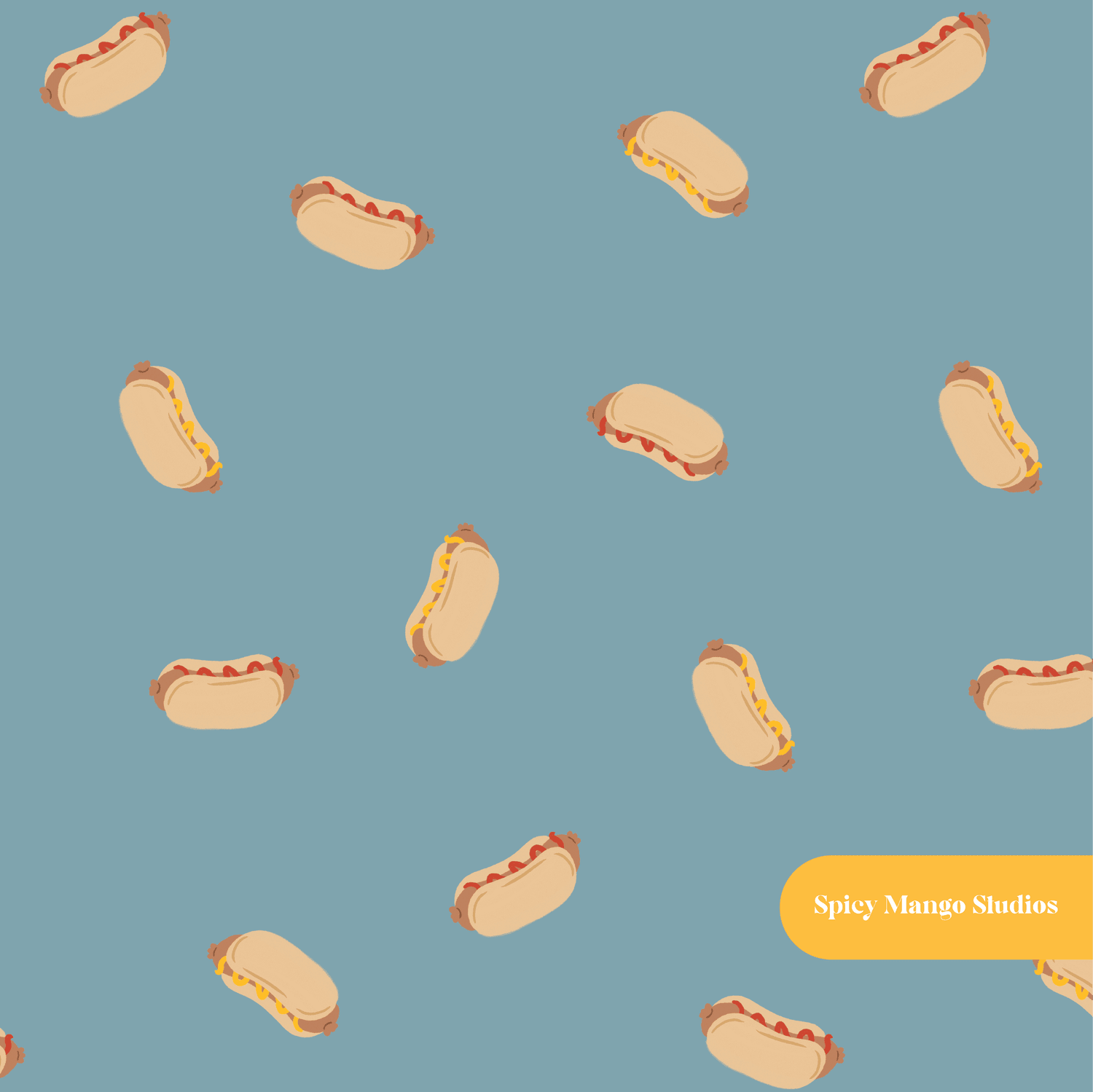 Dusty Blue Mini Hot Dogs Seamless Pattern – Digital Download