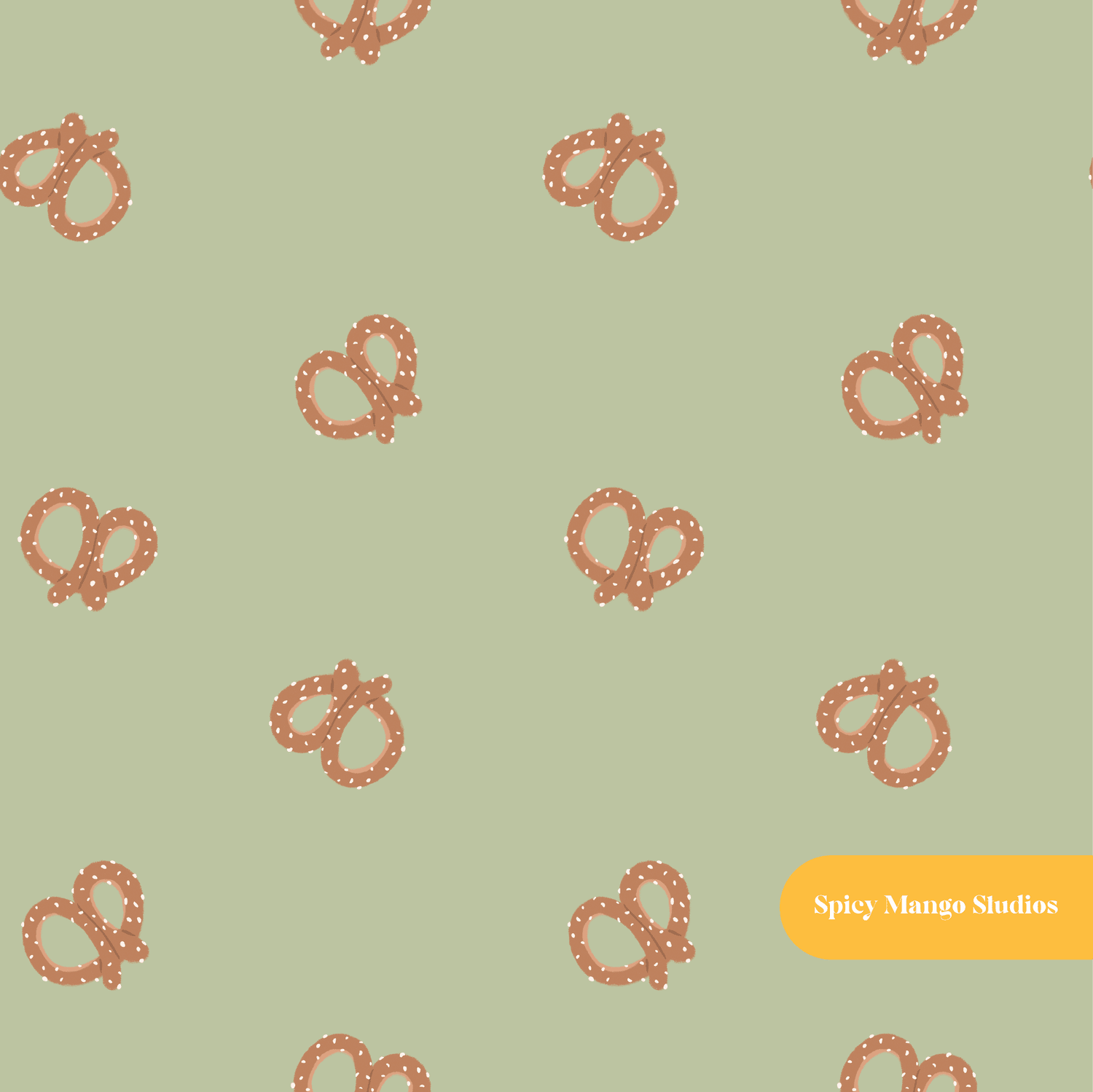 Olive Mini Pretzels Seamless Pattern – Game Day & Snack Theme Digital Download