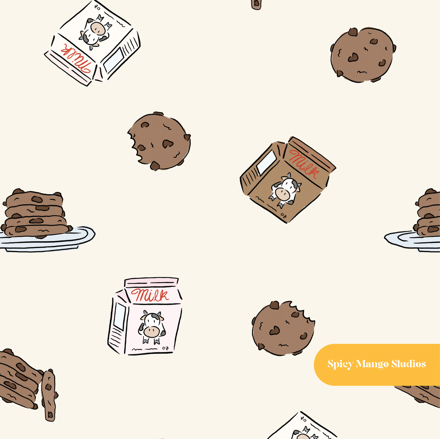 Neutral Milk and Cookies Seamless Pattern