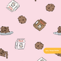 Pink Milk and Cookies Seamless Pattern
