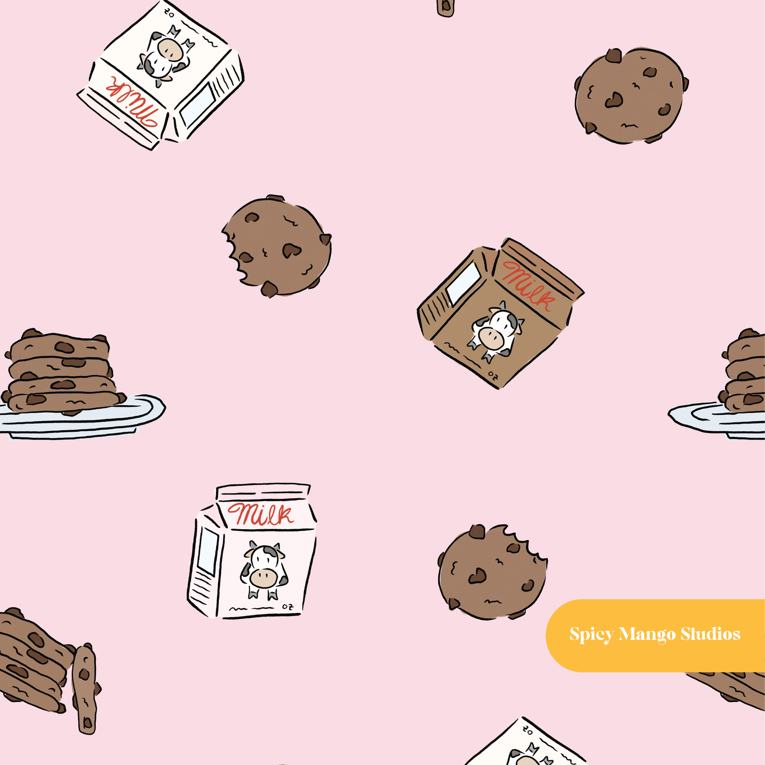 Pink Milk and Cookies Seamless Pattern