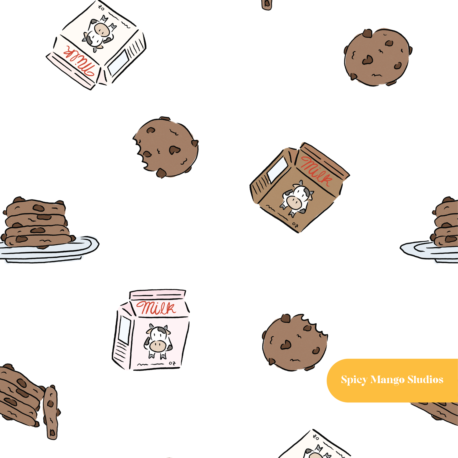 White Milk and Cookies Seamless Pattern