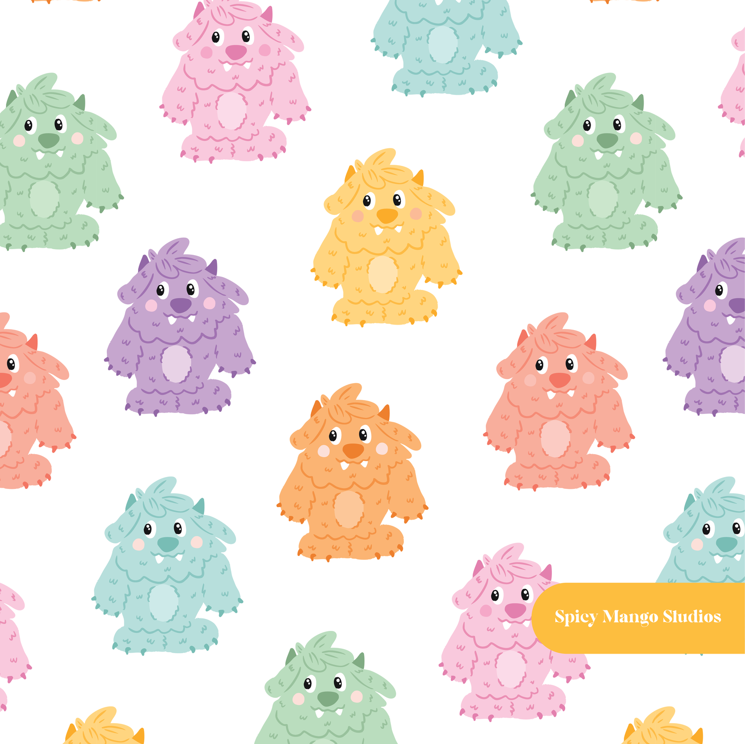 White Monster Medley Seamless Pattern – Digital Download